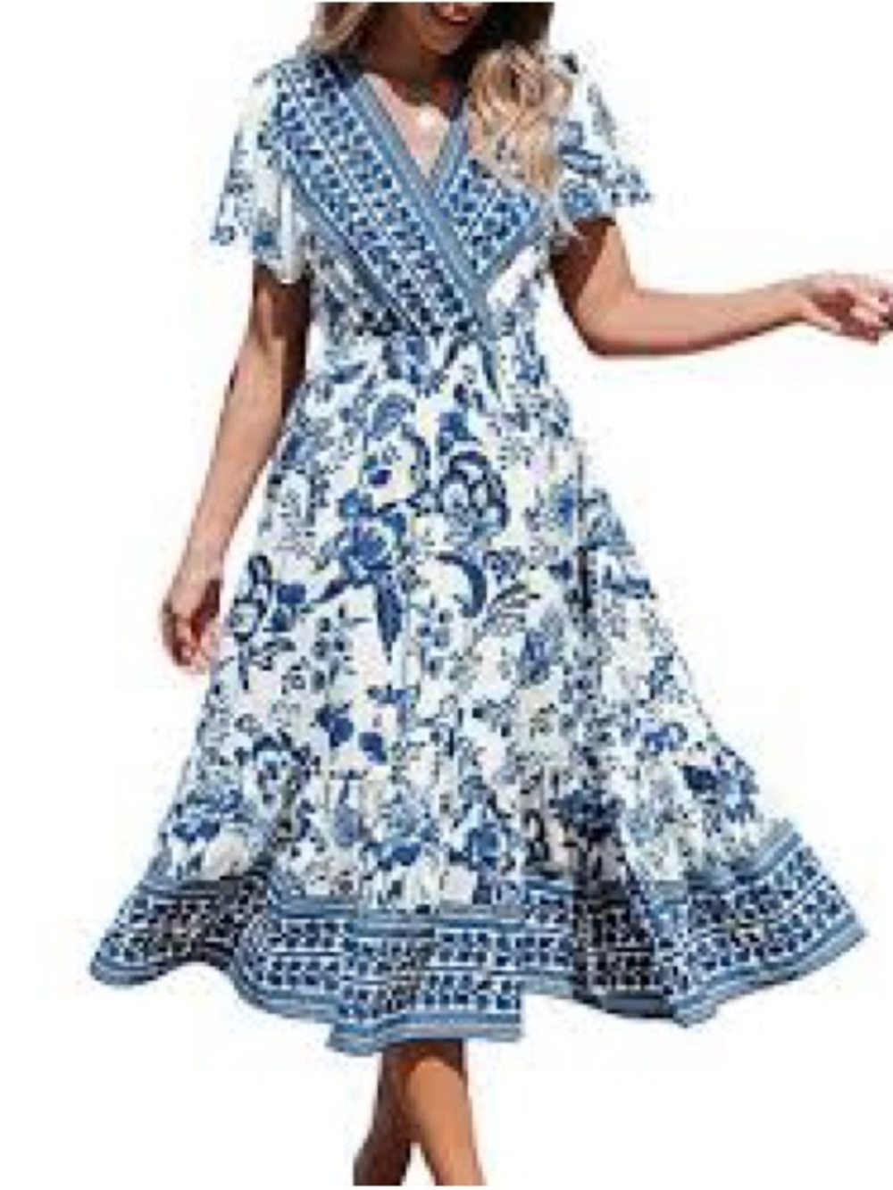 Cupshe Blue & White Floral Midi Dress